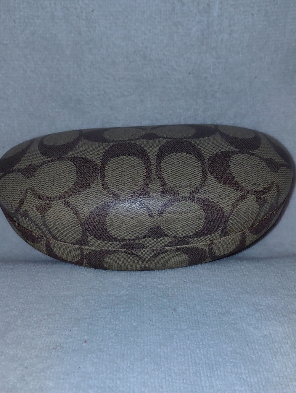 Coach Signature Monogram Sunglasses Case in Brown and Tan